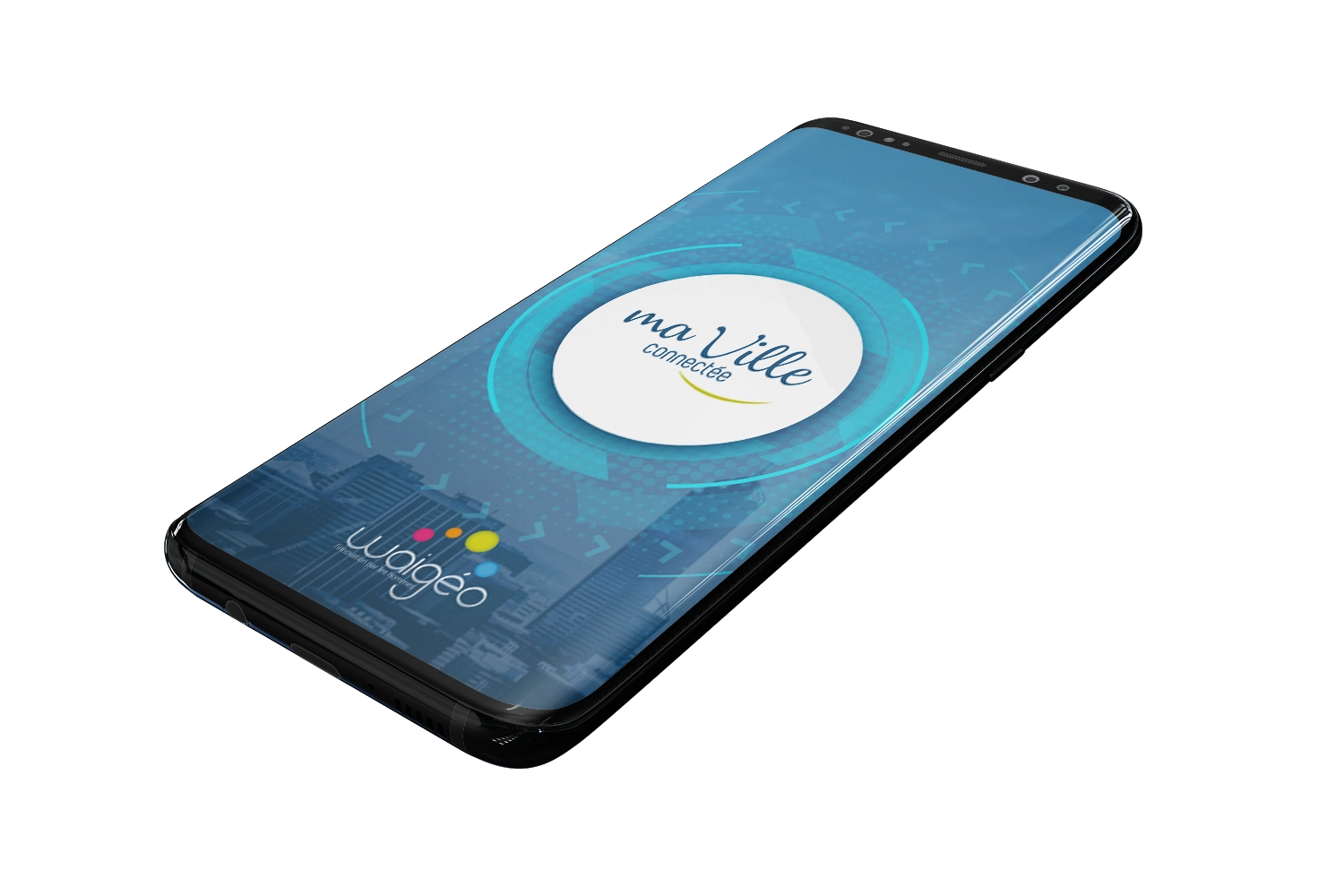 Smartphone avec l'application MaVilleConnectée ouverte